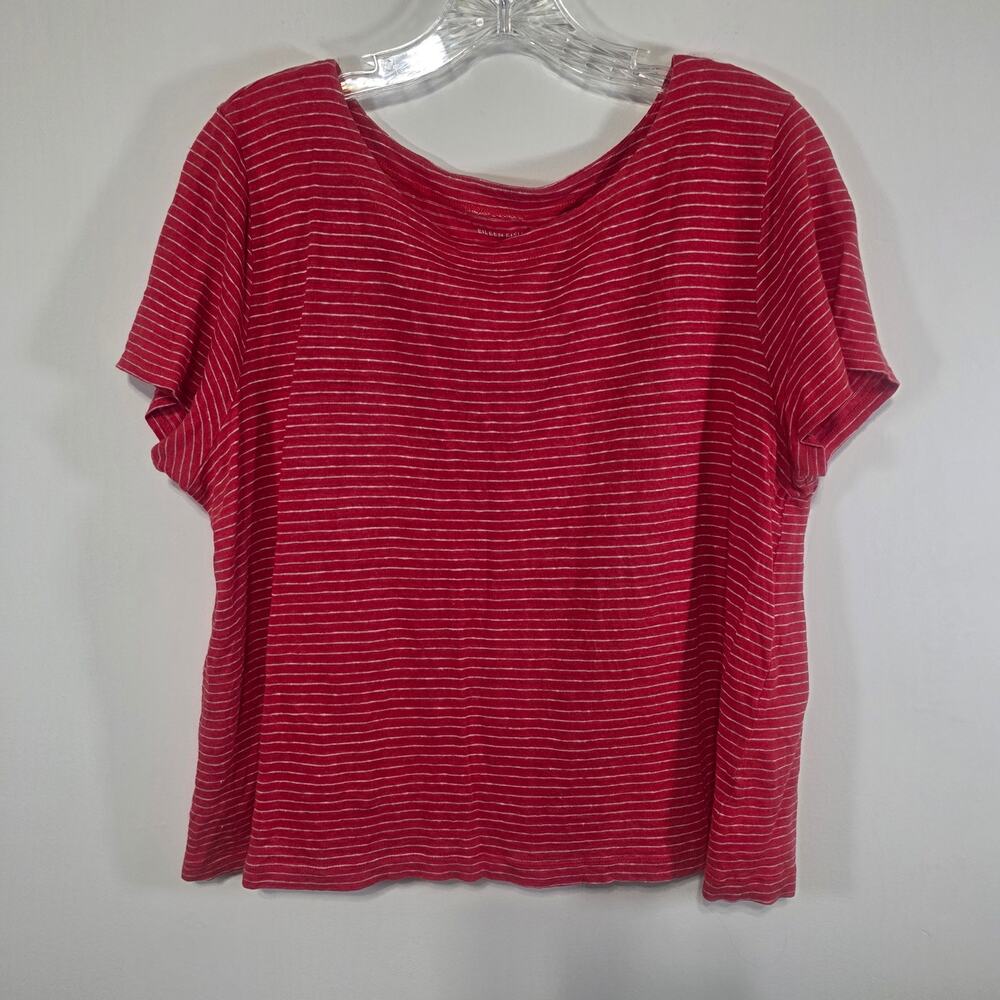 Eileen Fisher Womens RedWhite Striped Organic Linen Top Nautical Coastal Size XL